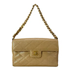 Chanel Shoulder Bag Quilted Light Brown Metallic Chain Gold