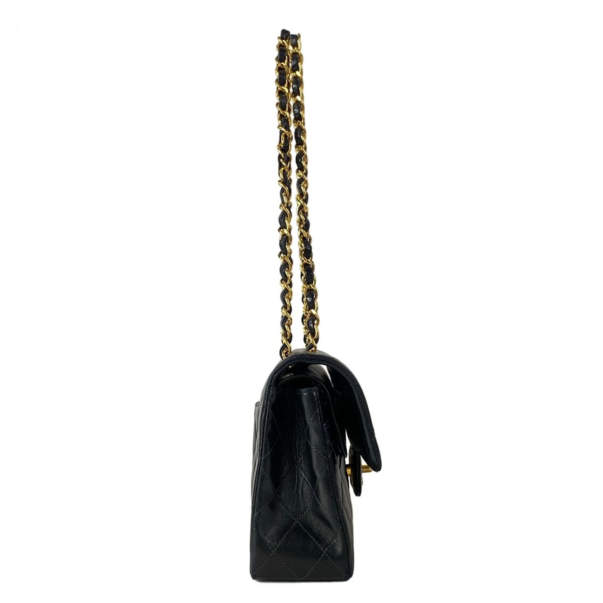 Chanel Shoulder Bag Double Flap Quilted Black Chain Gold Lambskin — view 2