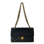Chanel Shoulder Bag Double Flap Quilted Black Chain Gold Lambskin