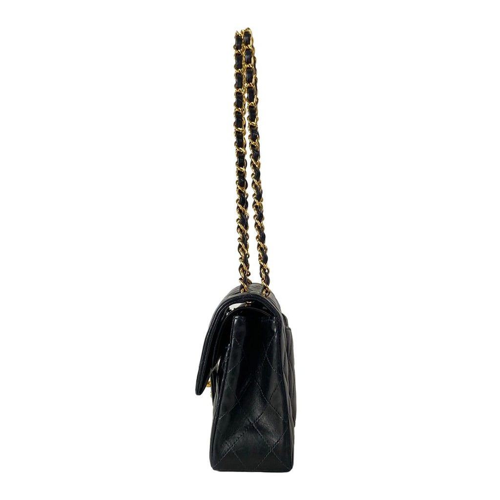 Chanel Shoulder Bag Double Flap Quilted Black Chain Gold Lambskin — view 4