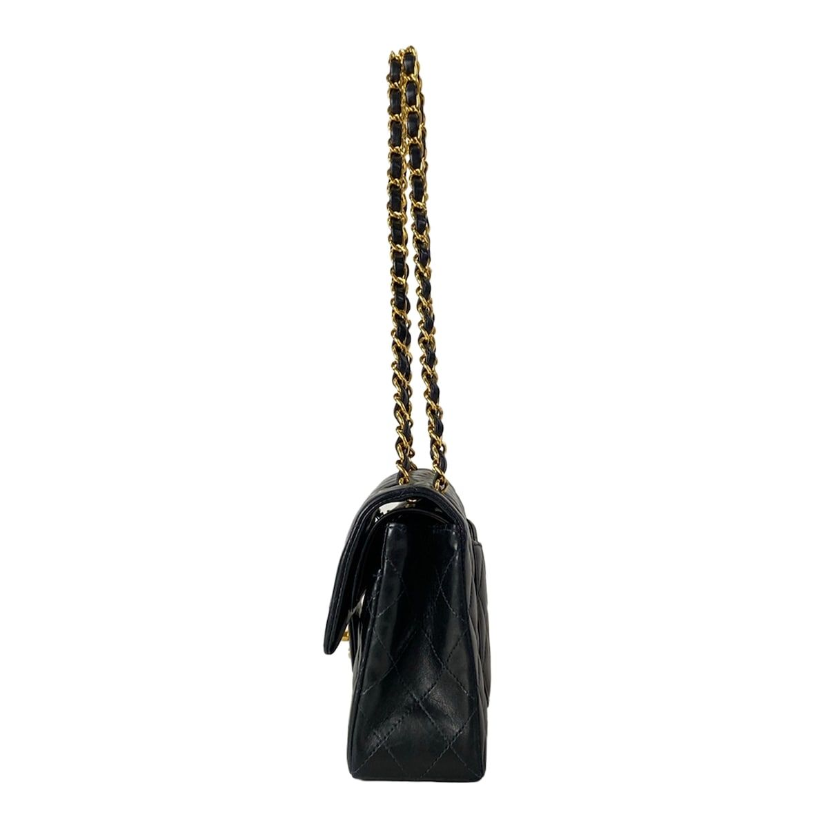 Chanel Shoulder Bag Double Flap Quilted Black Chain Gold Lambskin — view 4