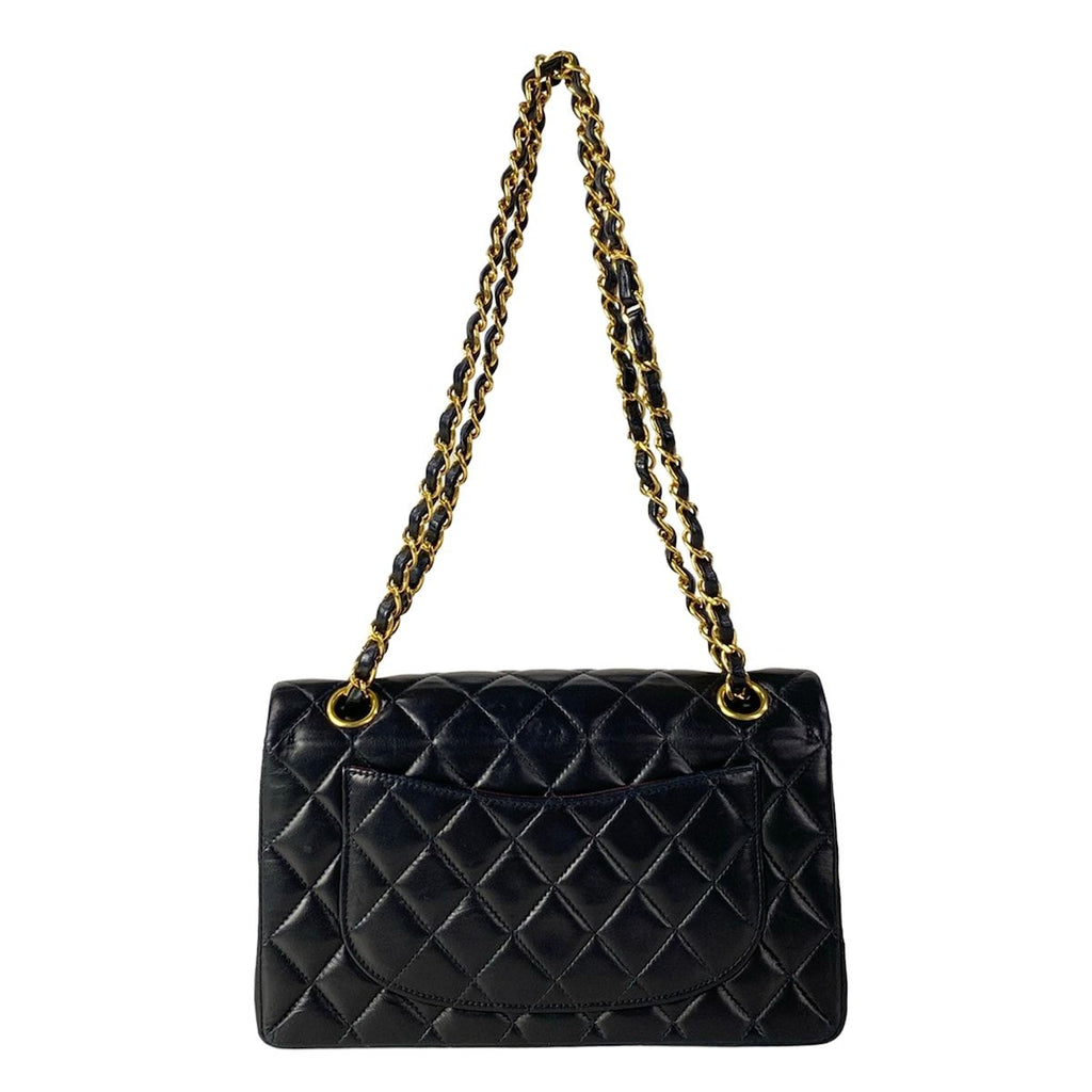 Chanel Shoulder Bag Double Flap Quilted Black Chain Gold Lambskin — view 3