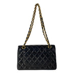 Chanel Shoulder Bag Double Flap Quilted Black Chain Gold Lambskin — view 3