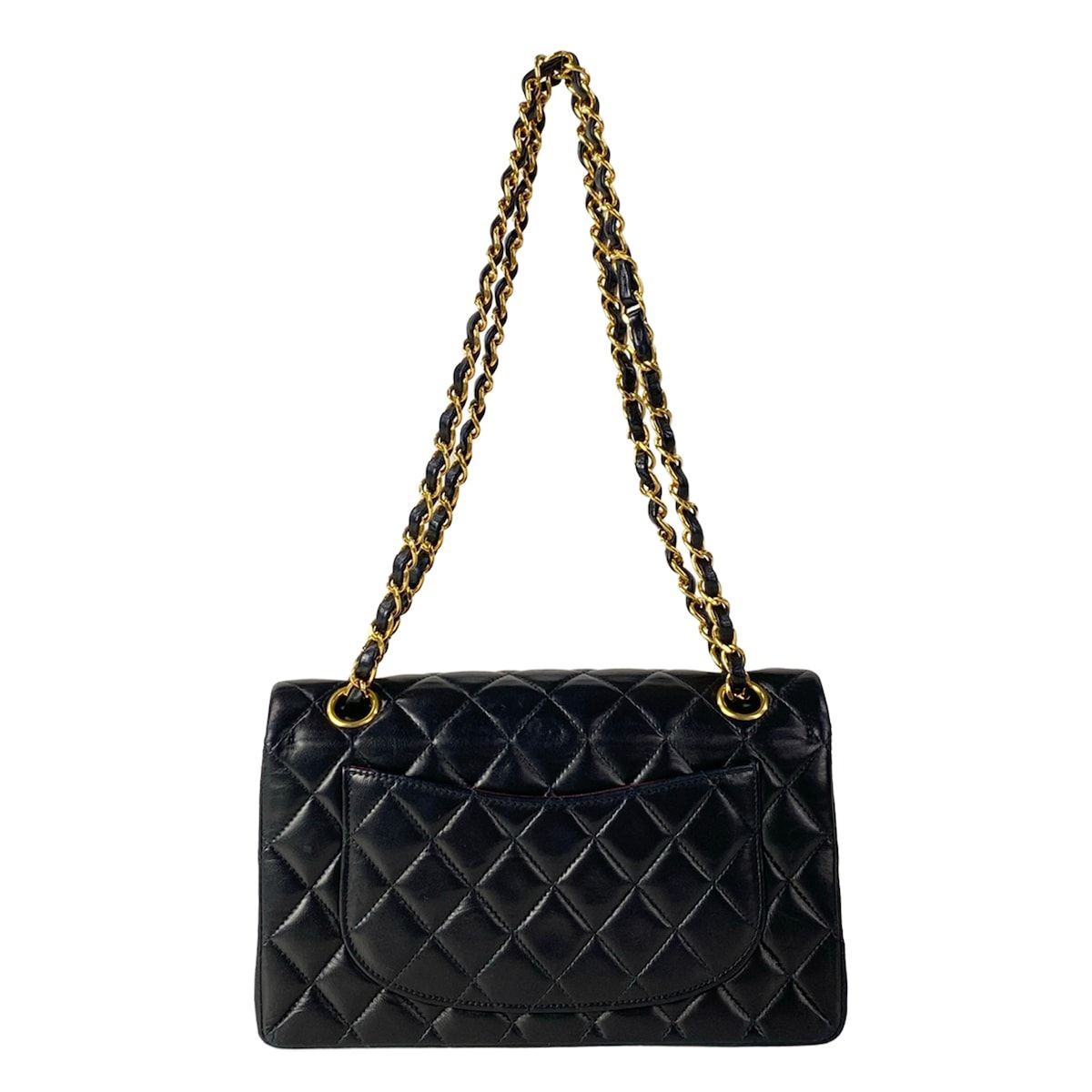 Chanel Shoulder Bag Double Flap Quilted Black Chain Gold Lambskin — view 3