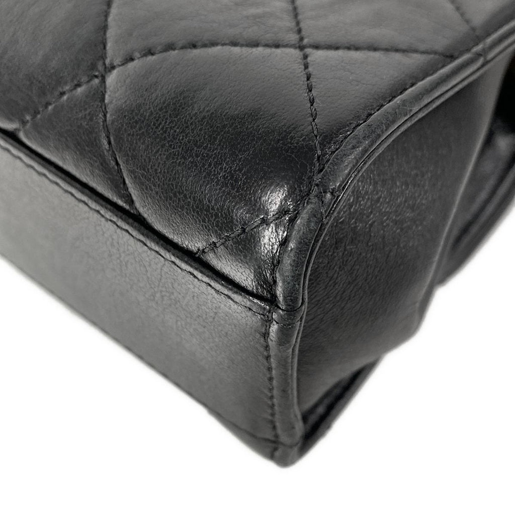 Chanel Shoulder Bag Top Handle Mini Flap Quilted Black Matt Togo 2-Way Lambskin — view 9