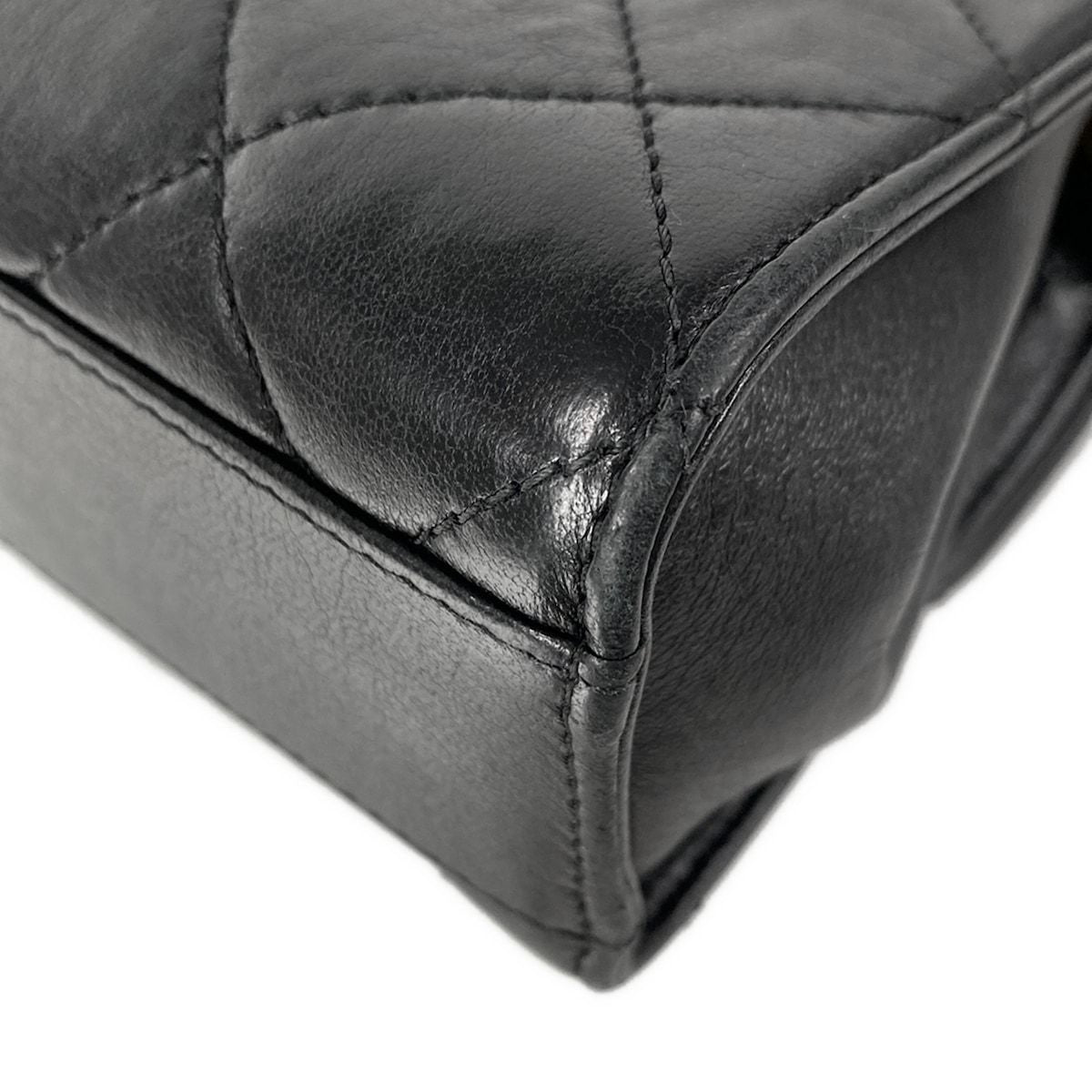 Chanel Shoulder Bag Top Handle Mini Flap Quilted Black Matt Togo 2-Way Lambskin — view 9