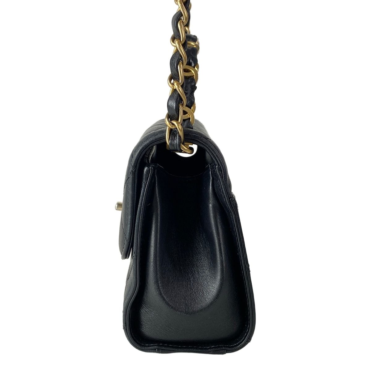 Chanel Shoulder Bag Top Handle Mini Flap Quilted Black Matt Togo 2-Way Lambskin — view 4