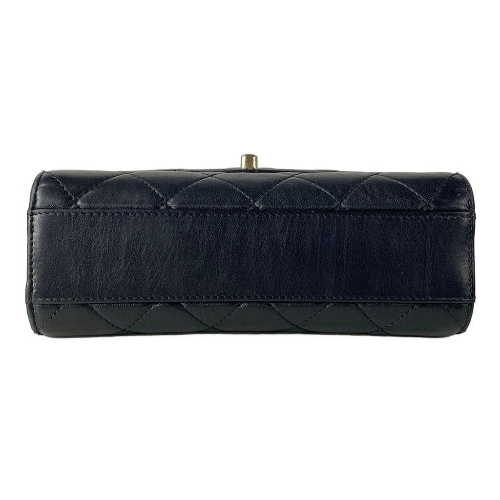 Chanel Shoulder Bag Top Handle Mini Flap Quilted Black Matt Togo 2-Way Lambskin — view 5