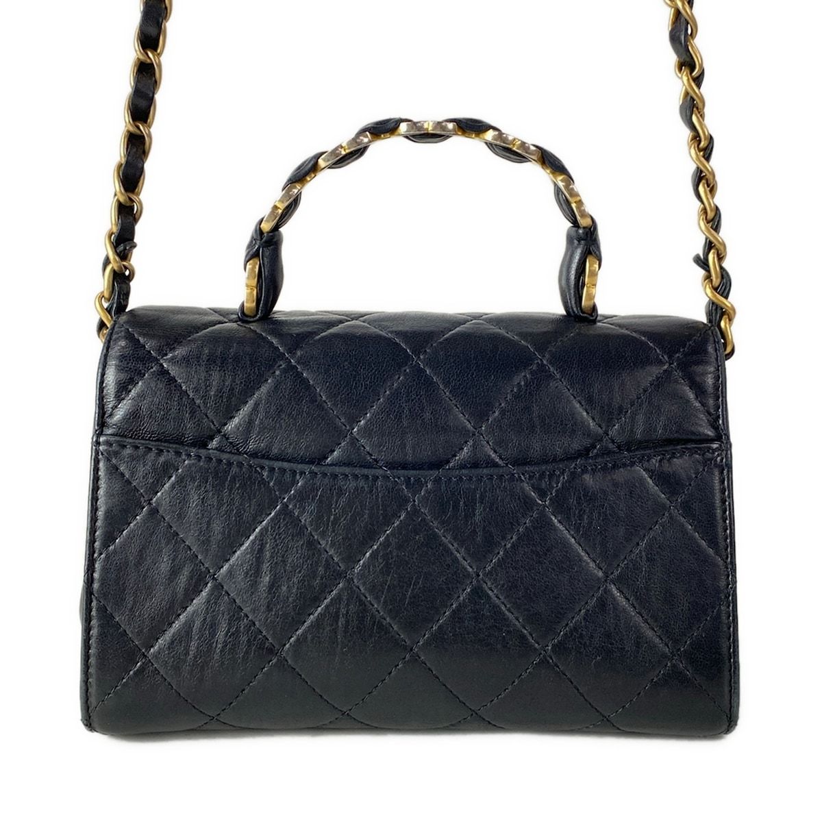 Chanel Shoulder Bag Top Handle Mini Flap Quilted Black Matt Togo 2-Way Lambskin — view 3