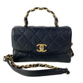 Chanel Shoulder Bag Top Handle Mini Flap Quilted Black Matt Togo 2-Way Lambskin