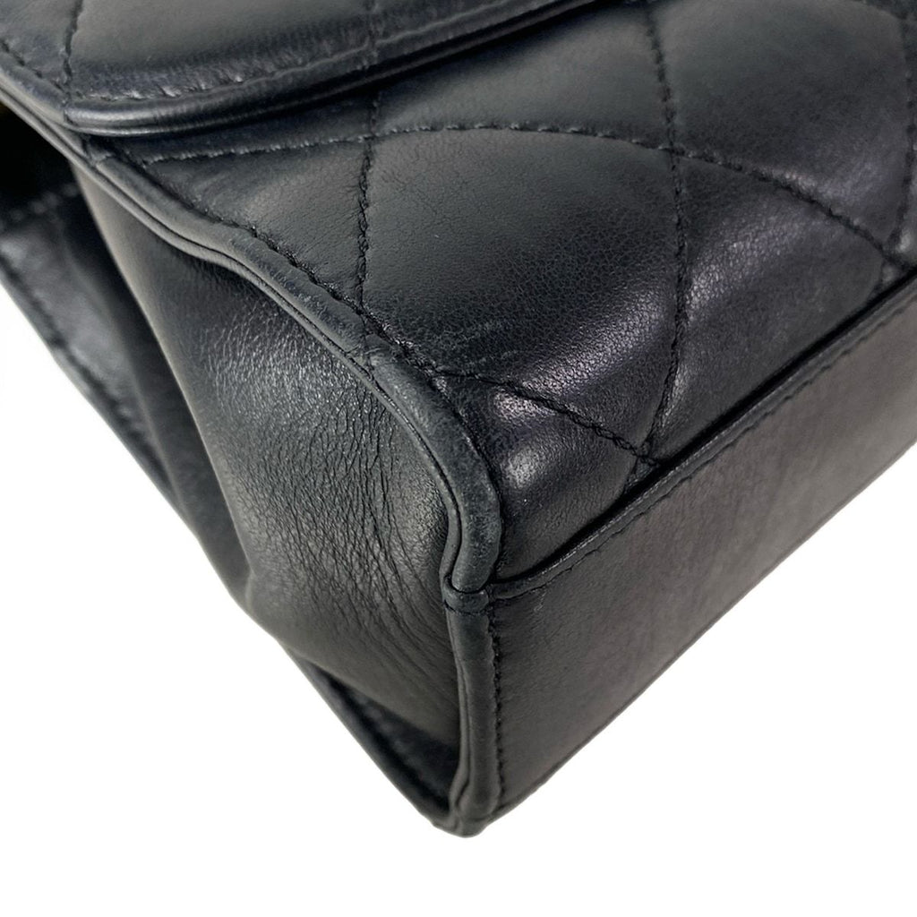 Chanel Shoulder Bag Top Handle Mini Flap Quilted Black Matt Togo 2-Way Lambskin — view 6