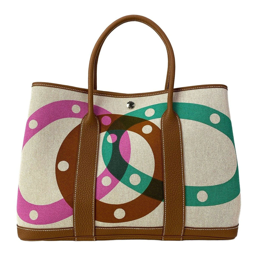 Hermes Tote Garden Party PM Beige Gold Multi Silver Au