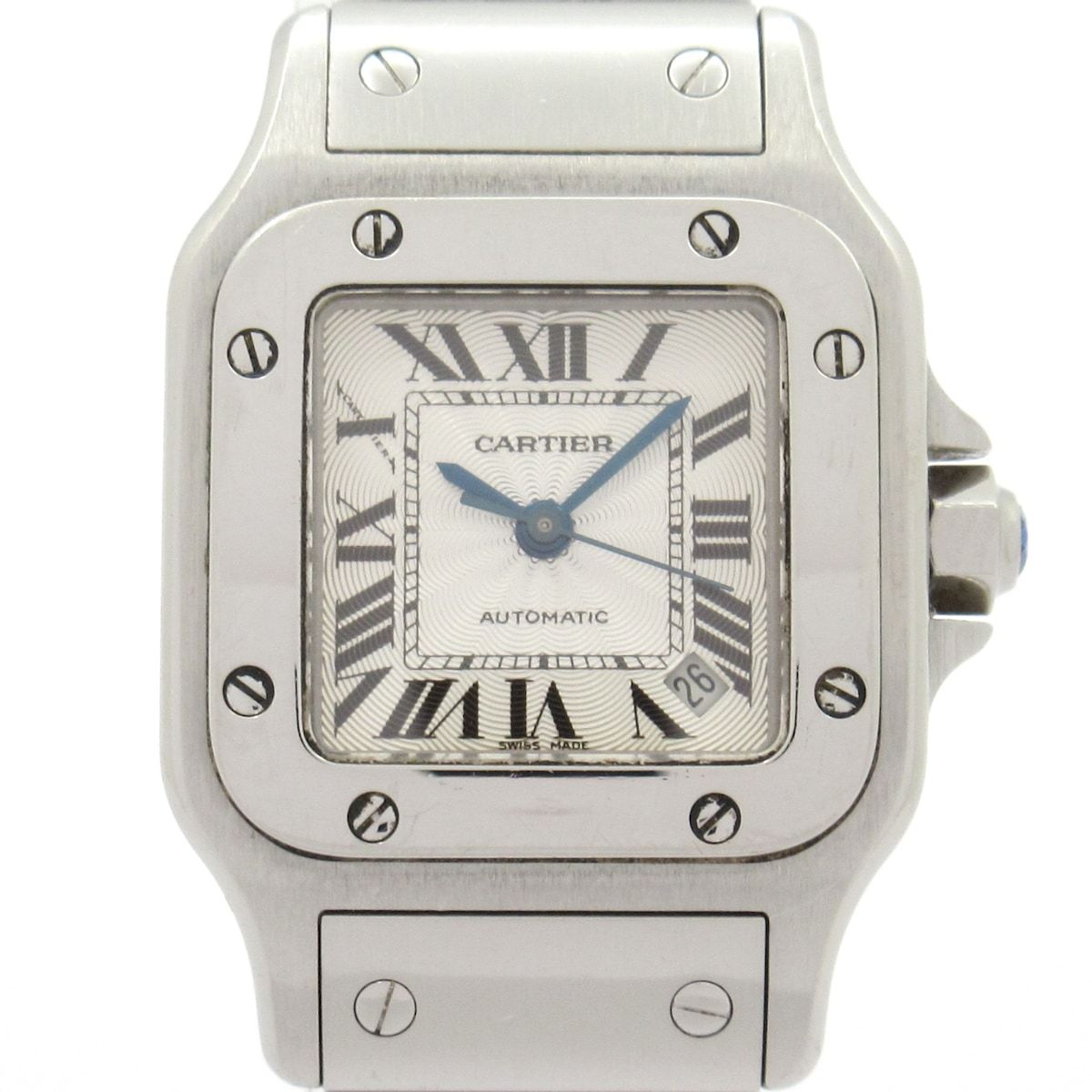 Cartier Watch Santos Galbe SM SS Guilloche Dial Silver