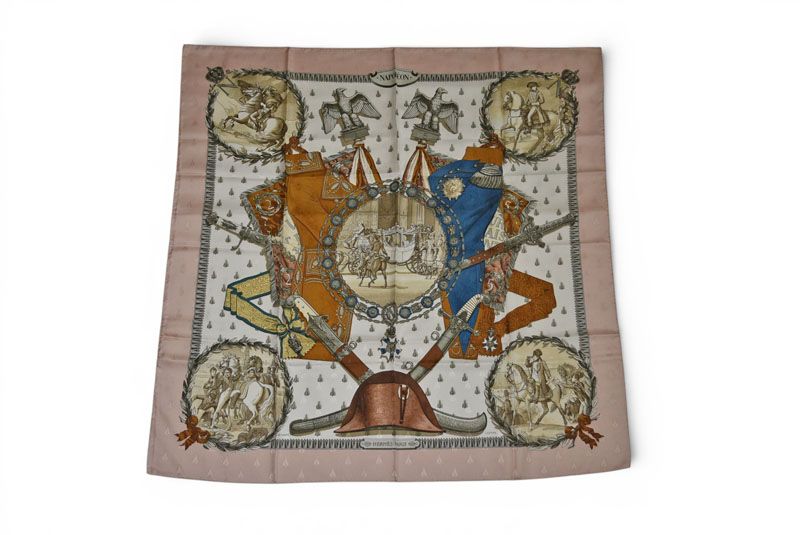 Hermes Carre 90 Scarf Vintage Napoleon Bee Pink Beige White