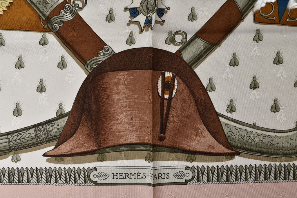 Hermes Carre 90 Scarf Vintage Napoleon Bee Pink Beige White — view 8