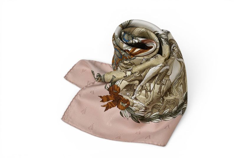 Hermes Carre 90 Scarf Vintage Napoleon Bee Pink Beige White — view 2