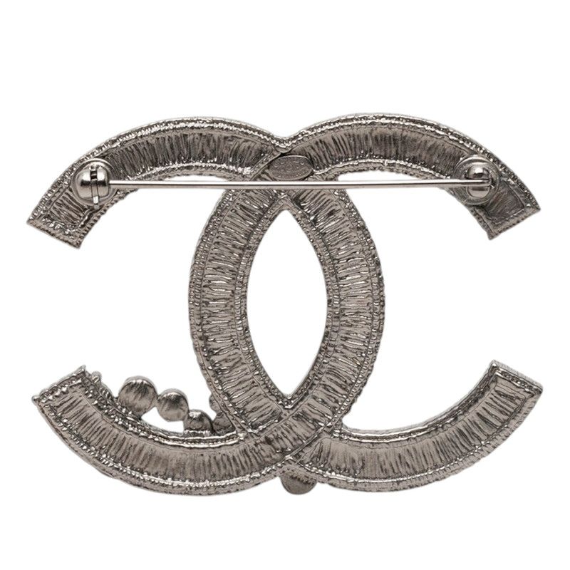 Chanel CC Logo Brooch 10 Silver Metal Rhinestone — view 2
