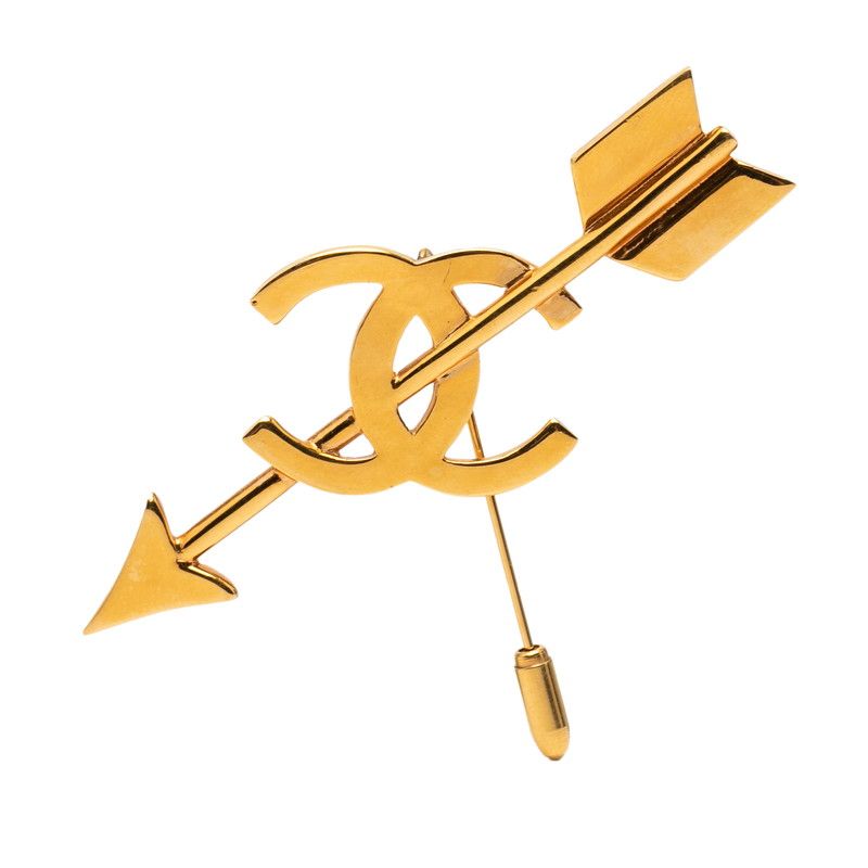 Chanel CC Logo Arrow Motif Vintage Brooch 93 Gold Plated