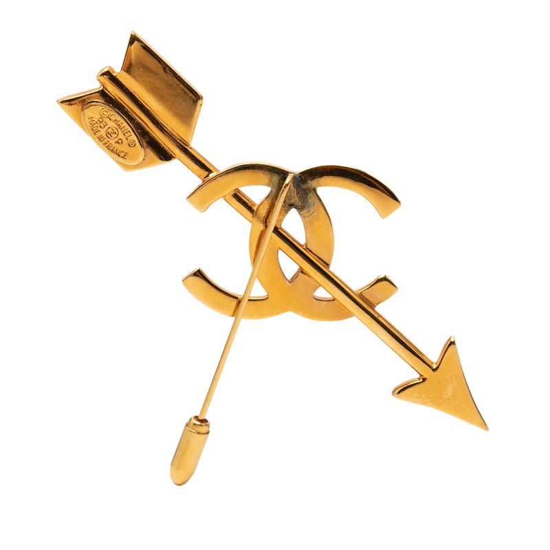 Chanel CC Logo Arrow Motif Vintage Brooch 93 Gold Plated — view 2