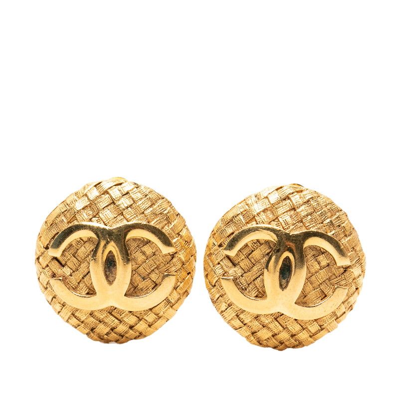 Chanel CC Logo Vintage Round Earrings Gold Plated