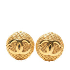 Chanel CC Logo Vintage Round Earrings Gold Plated