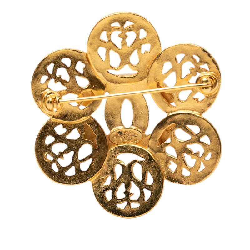 Chanel CC Logo Flower Motif Vintage Brooch 95 Gold Plated — view 2