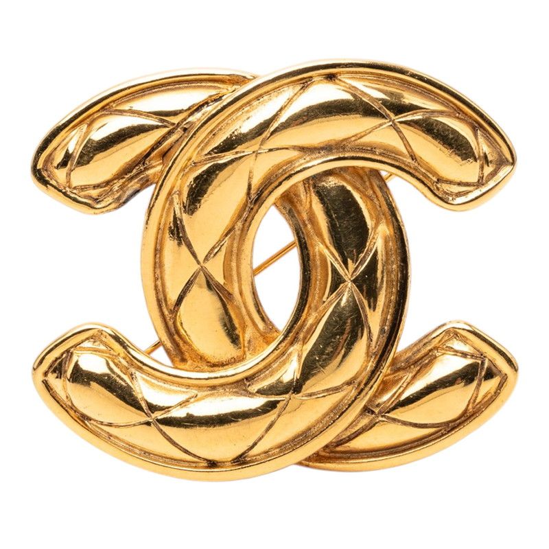 Chanel CC Logo Quilted Vintage Brooch Gold Plated