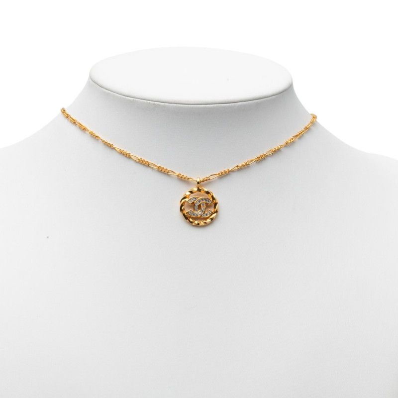 Chanel CC Logo Necklace Gold Plated Rhinestone — view 6