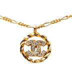 Chanel CC Logo Necklace Gold Plated Rhinestone