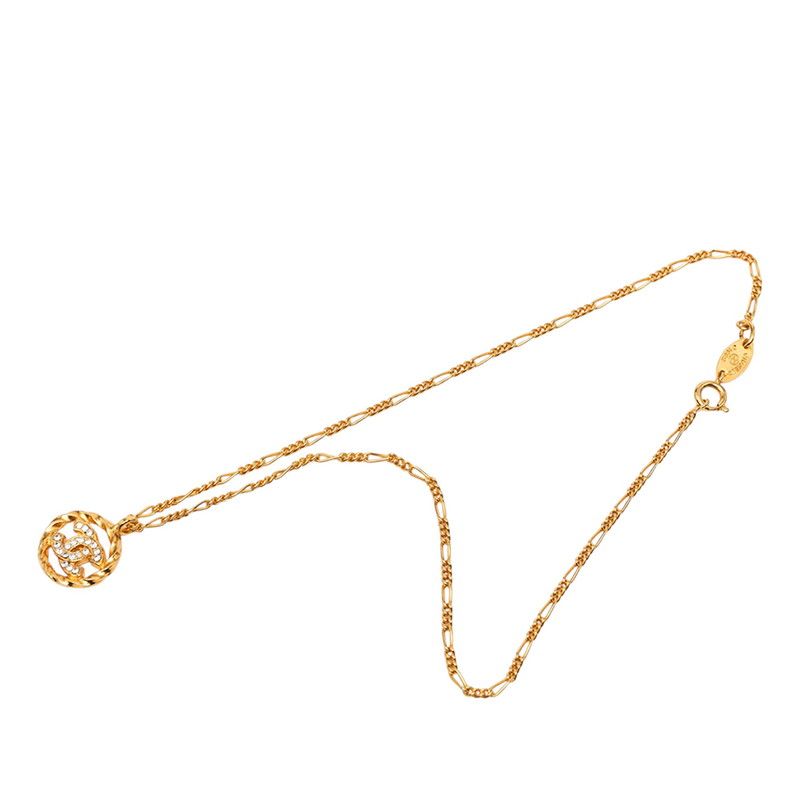 Chanel CC Logo Necklace Gold Plated Rhinestone — view 3