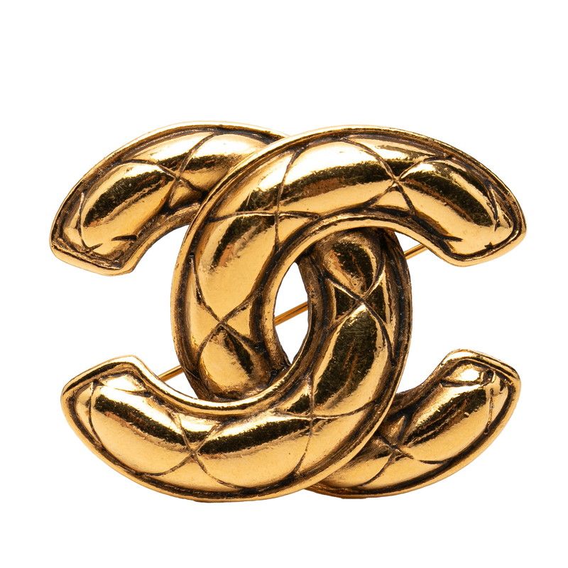 Chanel CC Logo Quilted Brooch Gold Plated