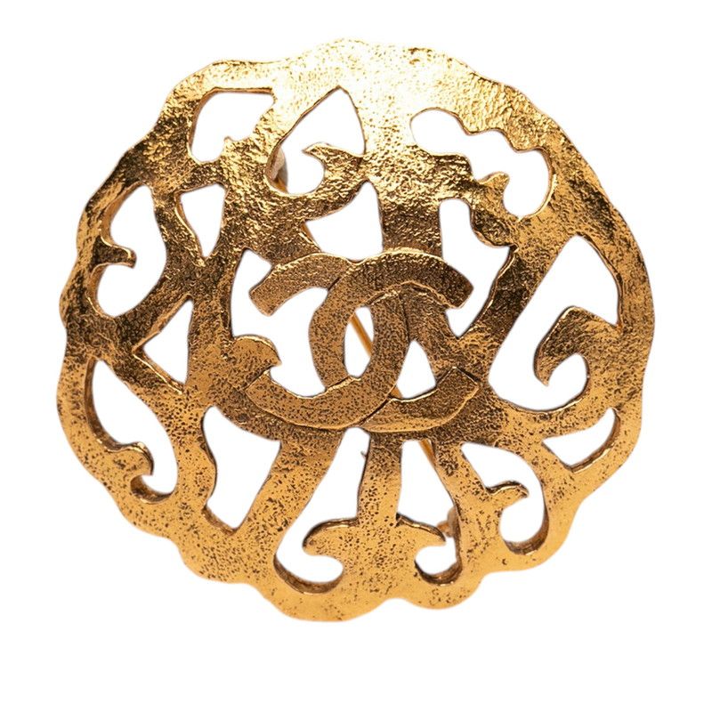Chanel CC Logo Vintage Round Brooch 25 Gold Plated