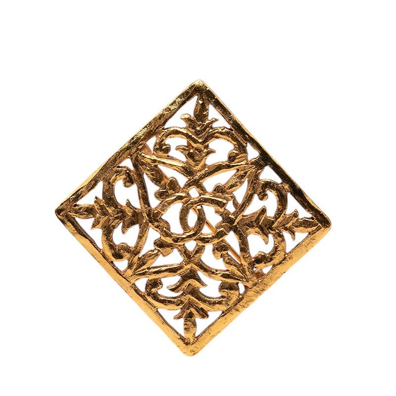 Chanel CC Logo Vintage Square Brooch Gold Plated