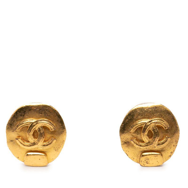 Chanel CC Logo Vintage Round Earrings 98 Gold Plated