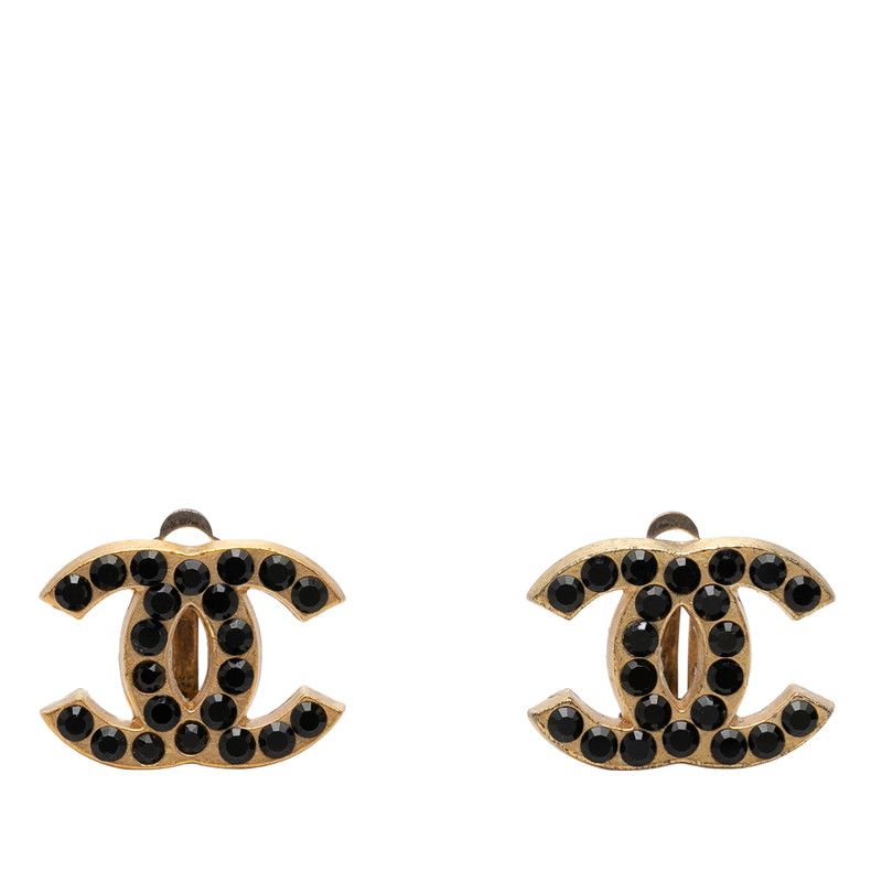 Chanel CC Logo Earrings 01 Gold Plated Rhinestone