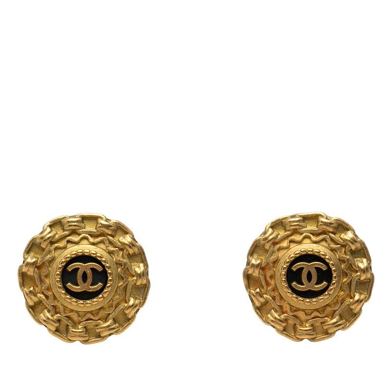 Chanel CC Logo Vintage Round Earrings 94 Gold Plated