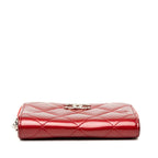 Chanel CC Logo Quilted Zip Around Coin Purse Red Patent Leather — view 3
