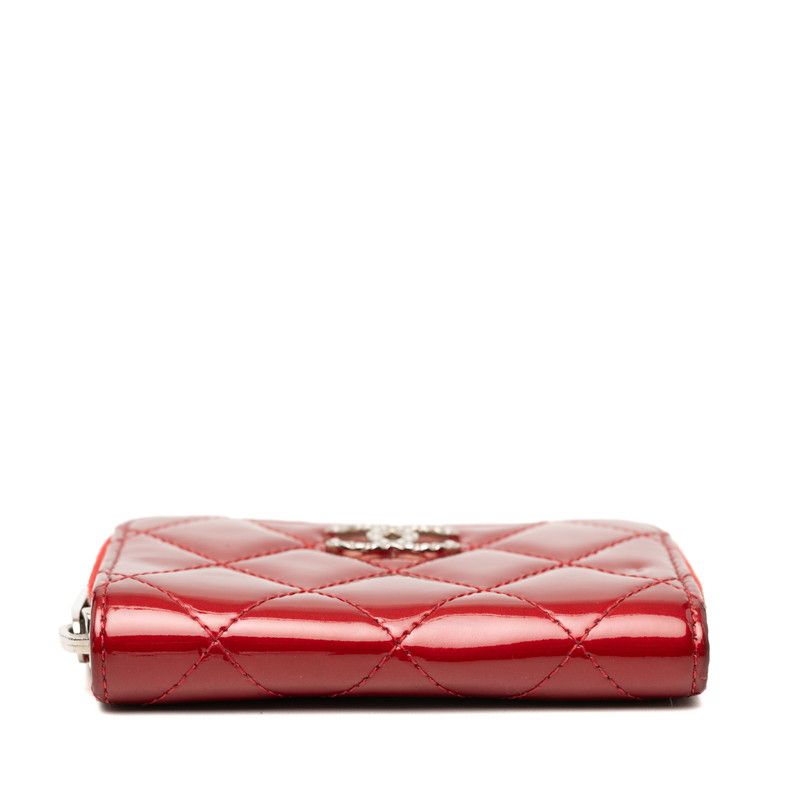 Chanel CC Logo Quilted Zip Around Coin Purse Red Patent Leather — view 3