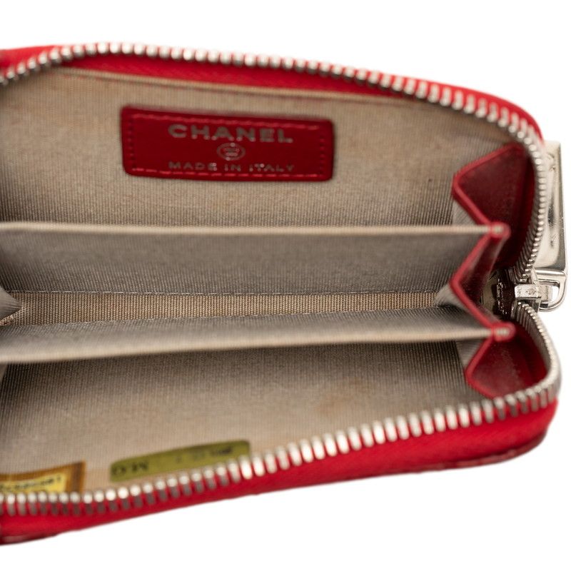 Chanel CC Logo Quilted Zip Around Coin Purse Red Patent Leather — view 5