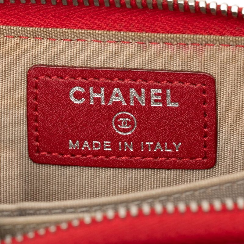 Chanel CC Logo Quilted Zip Around Coin Purse Red Patent Leather — view 7