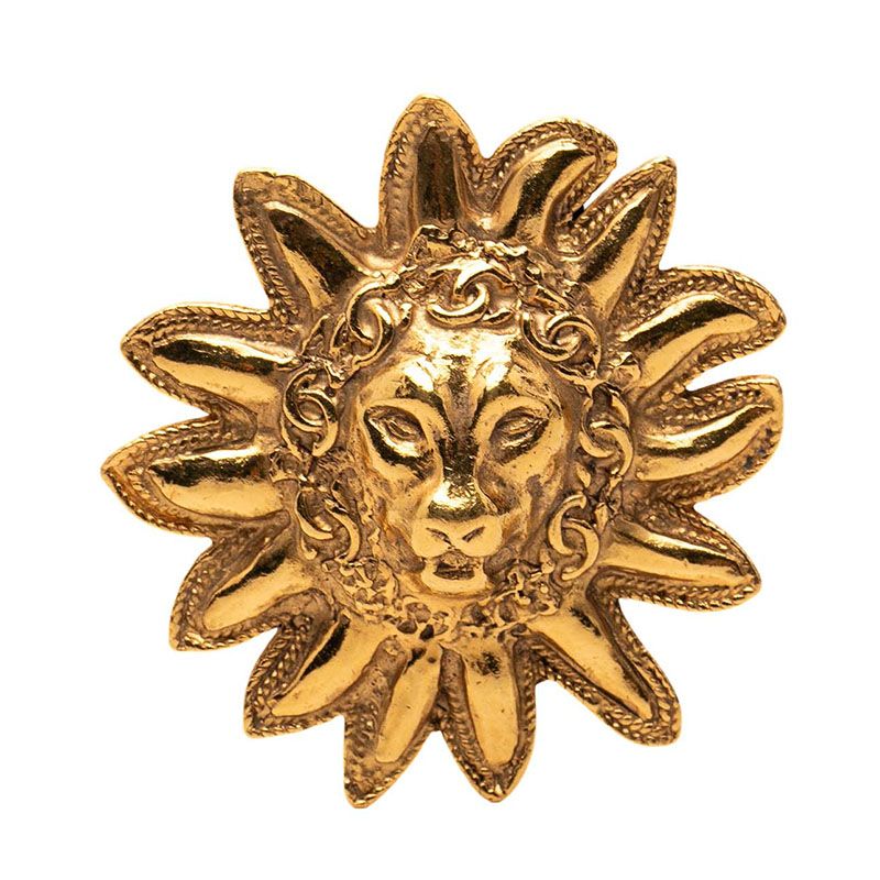 Chanel CC Logo Lion Motif Brooch Gold Plated