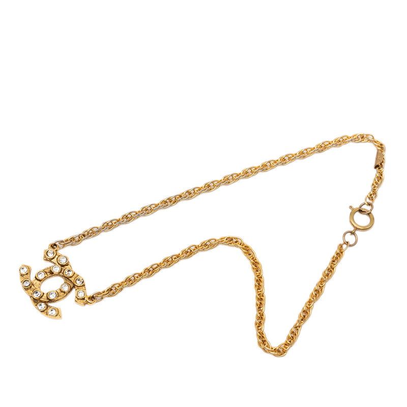 Chanel CC Logo Chain Necklace Gold Plated Rhinestone — view 3