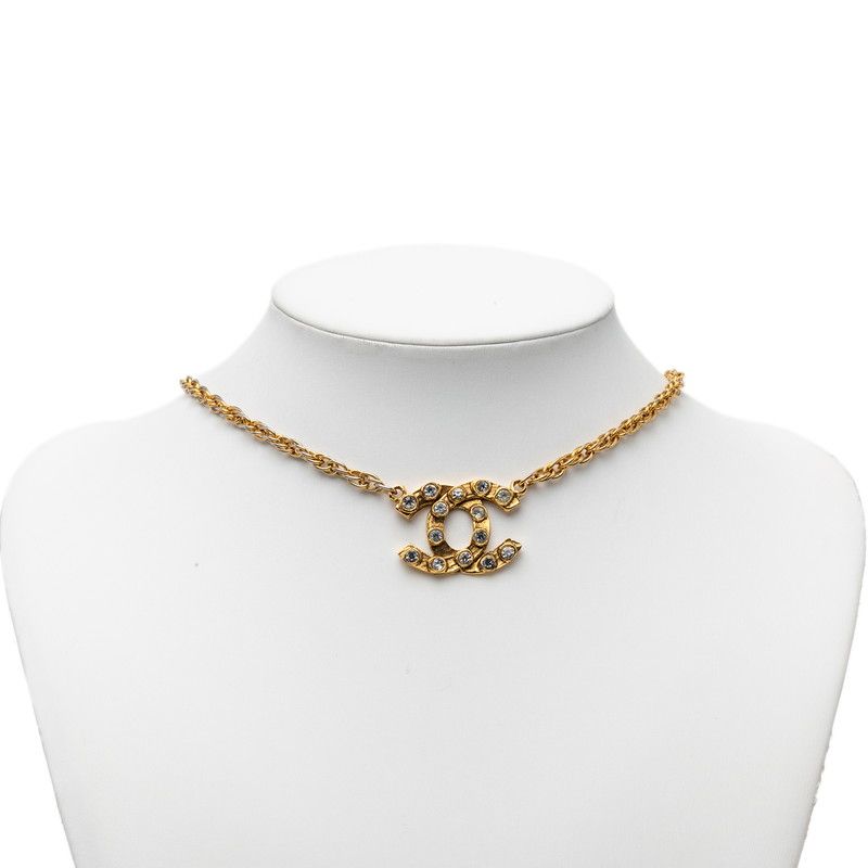 Chanel CC Logo Chain Necklace Gold Plated Rhinestone — view 6