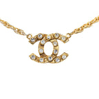 Chanel CC Logo Chain Necklace Gold Plated Rhinestone
