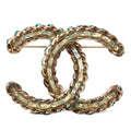 Chanel CC Logo Brooch 17 Gold Plated Rhinestone