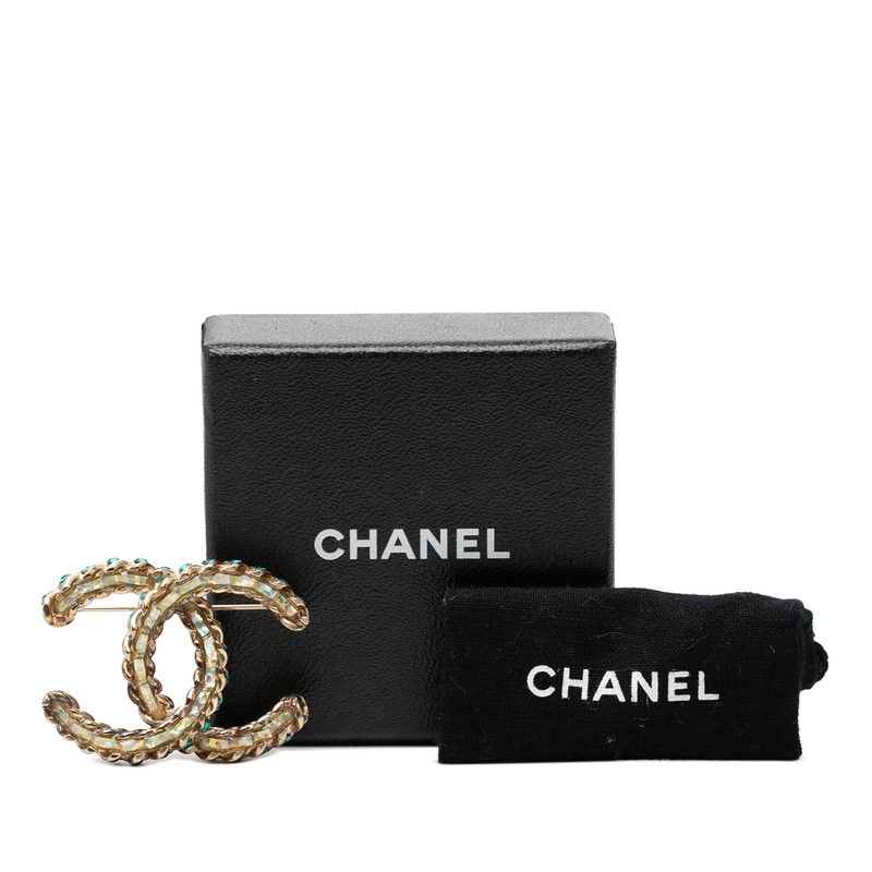 Chanel CC Logo Brooch 17 Gold Plated Rhinestone — view 4