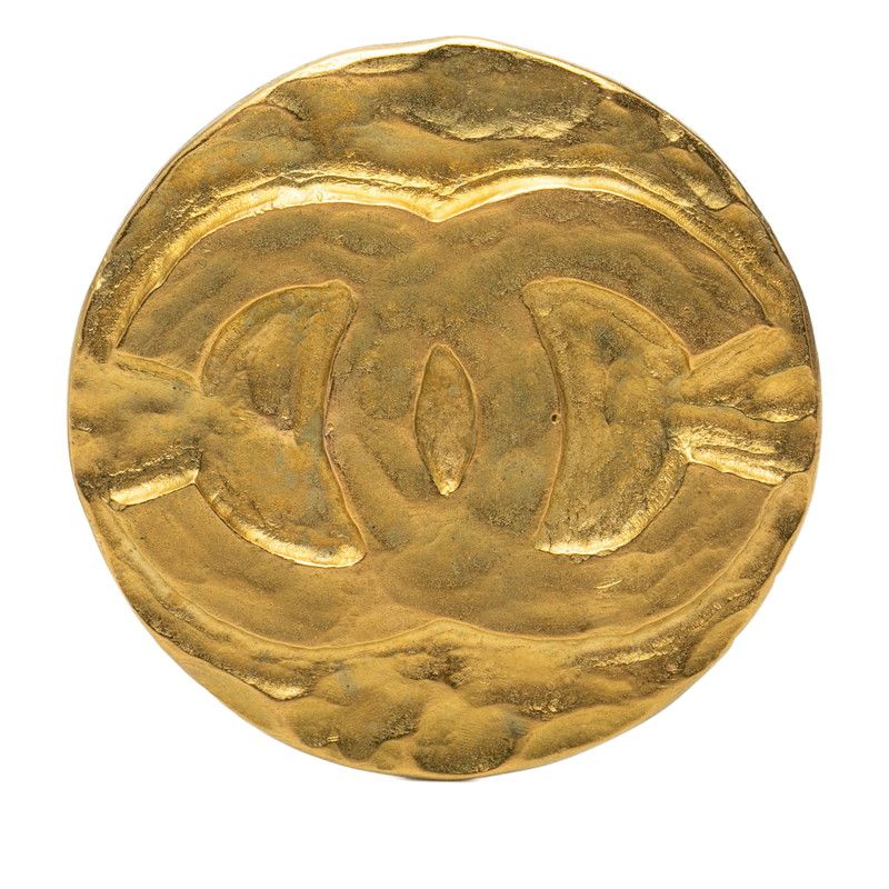 Chanel CC Logo Vintage Round Brooch 95 Gold Plated