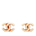Chanel CC Logo Earrings 01 White Brown Plastic
