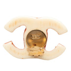 Chanel CC Logo Earrings 01 White Brown Plastic — view 3