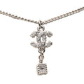 Chanel CC Logo Necklace Silver Metal Rhinestone